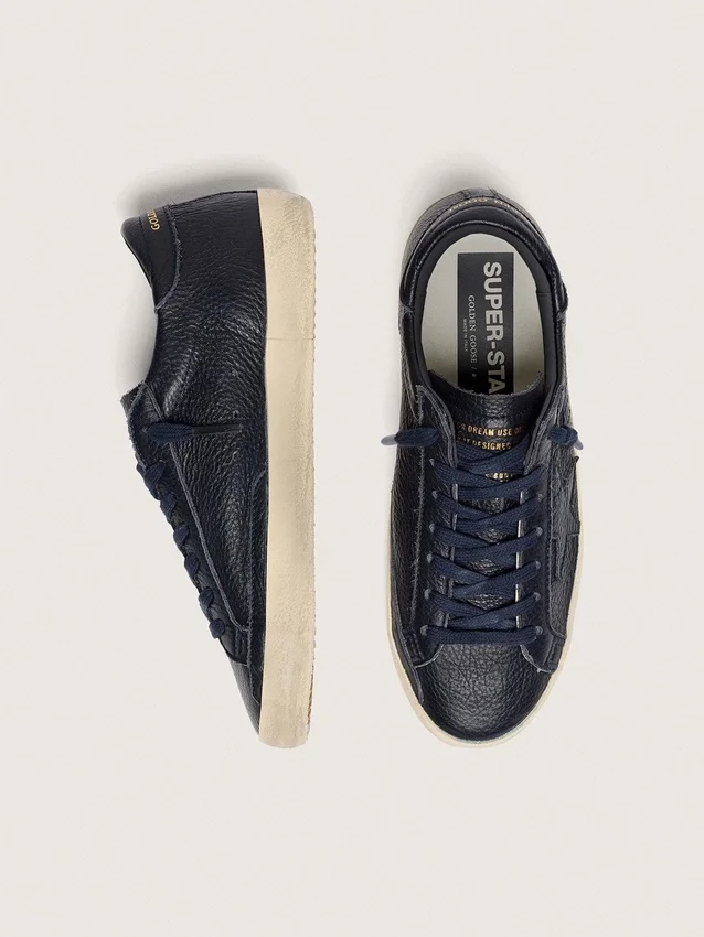 Super-Star pour homme en cuir bleu marine avec étoile en cuir ton sur ton