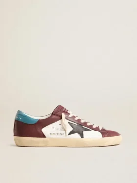 Super-Star pour homme en cuir craquelé avec étoile marron et languette de talon bleu sarcelle