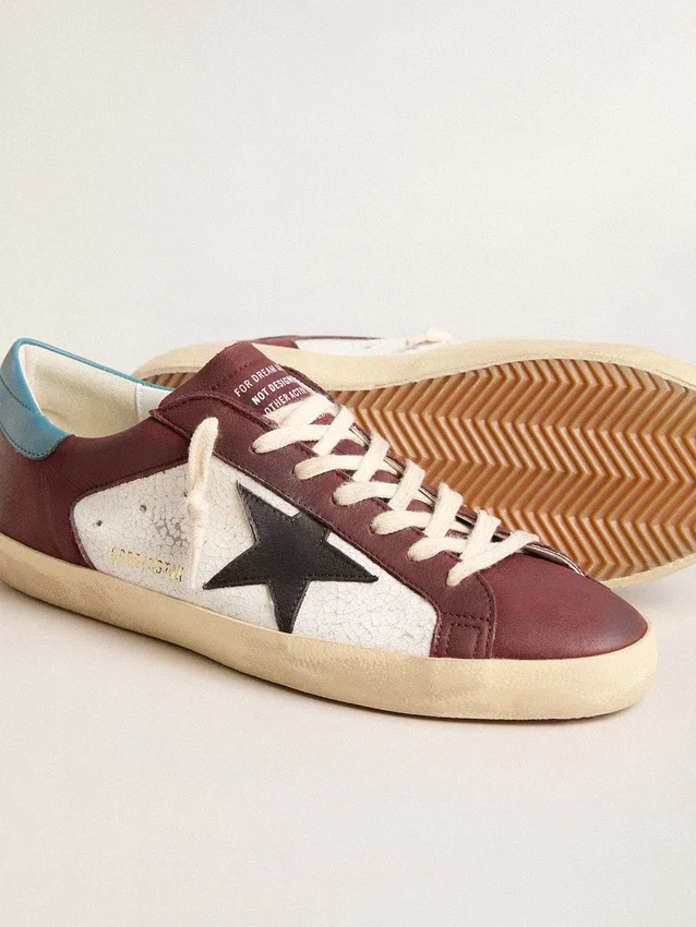 Super-Star pour homme en cuir craquelé avec étoile marron et languette de talon bleu sarcelle