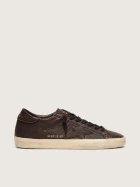 Super-Star pour homme en cuir marron foncé avec étoile en cuir ton sur ton