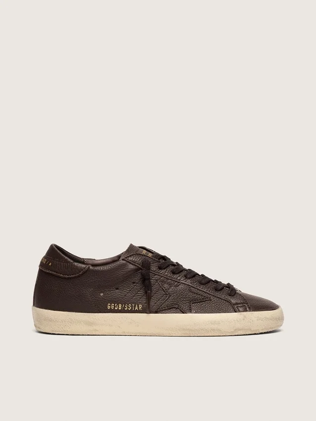 Super-Star pour homme en cuir marron foncé avec étoile en cuir ton sur ton
