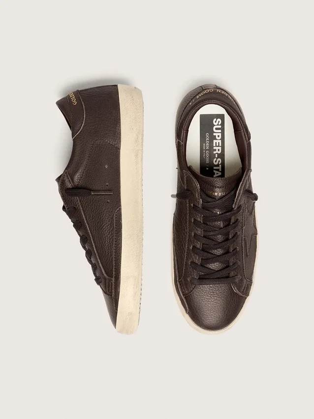 Super-Star pour homme en cuir marron foncé avec étoile en cuir ton sur ton