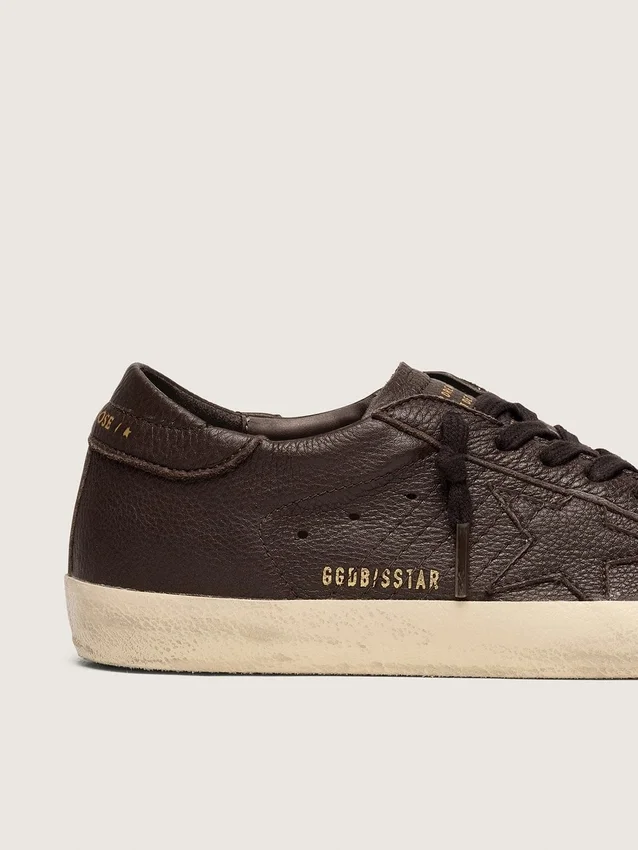 Super-Star pour homme en cuir marron foncé avec étoile en cuir ton sur ton