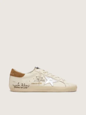 Super-Star pour homme en cuir nappa avec étoile argentée métallisée et lettrage sur toute la surface