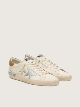 Super-Star pour homme en cuir nappa avec étoile argentée métallisée et lettrage sur toute la surface
