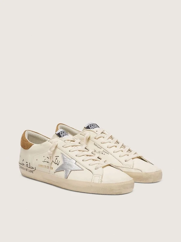 Super-Star pour homme en cuir nappa avec étoile argentée métallisée et lettrage sur toute la surface
