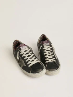 Super-Star pour homme en cuir noir avec étoile et languette de talon en daim gris