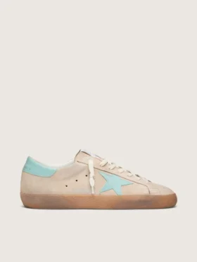 Super-Star pour homme en daim beige avec étoile vert d'eau