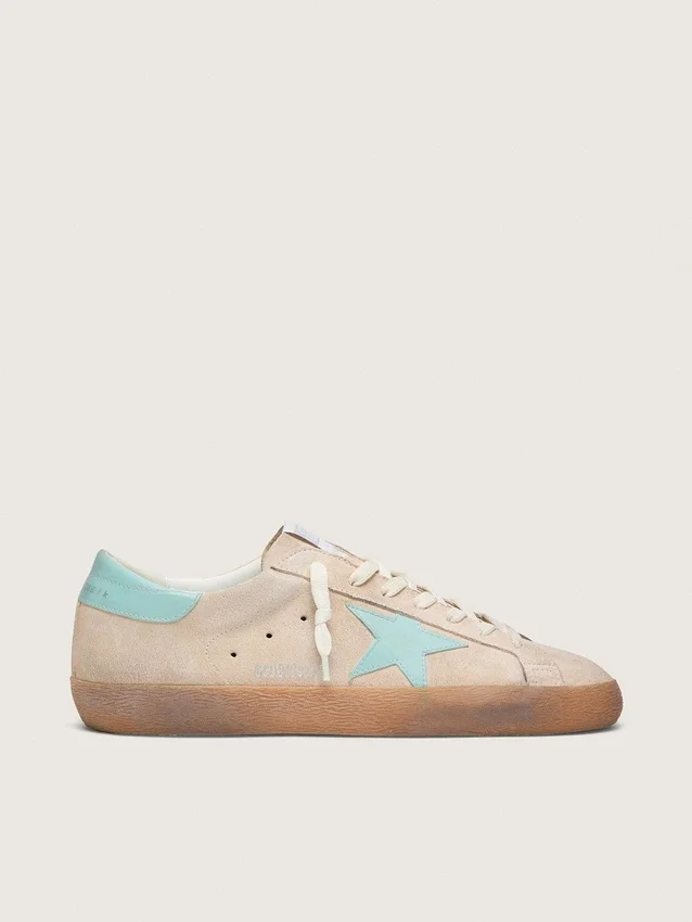 Super-Star pour homme en daim beige avec étoile vert d'eau