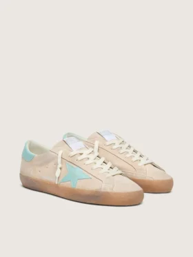 Super-Star pour homme en daim beige avec étoile vert d’eau