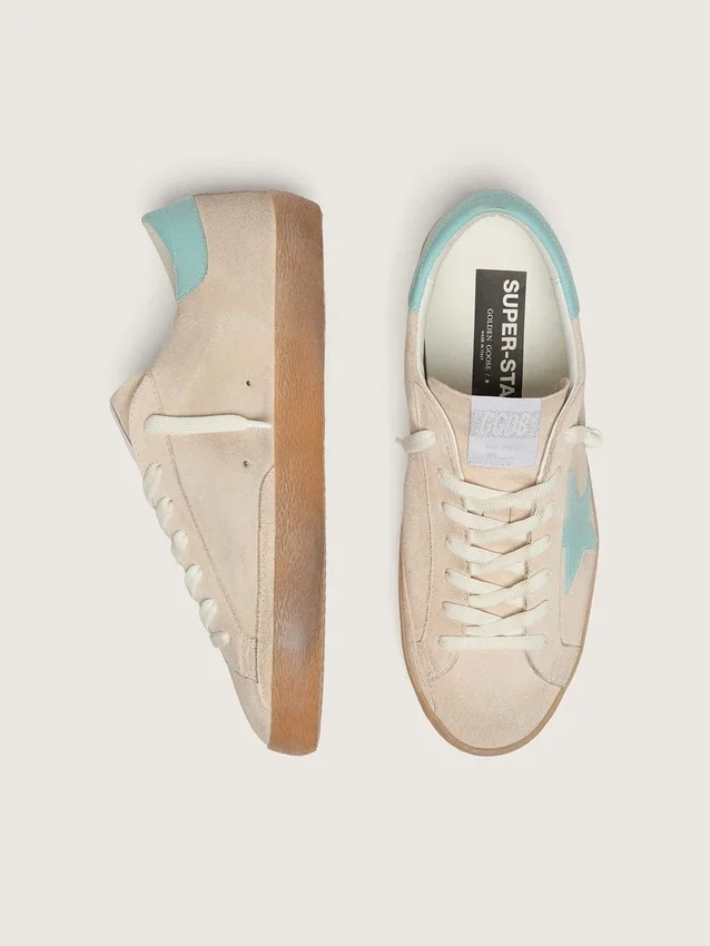 Super-Star pour homme en daim beige avec étoile vert d'eau