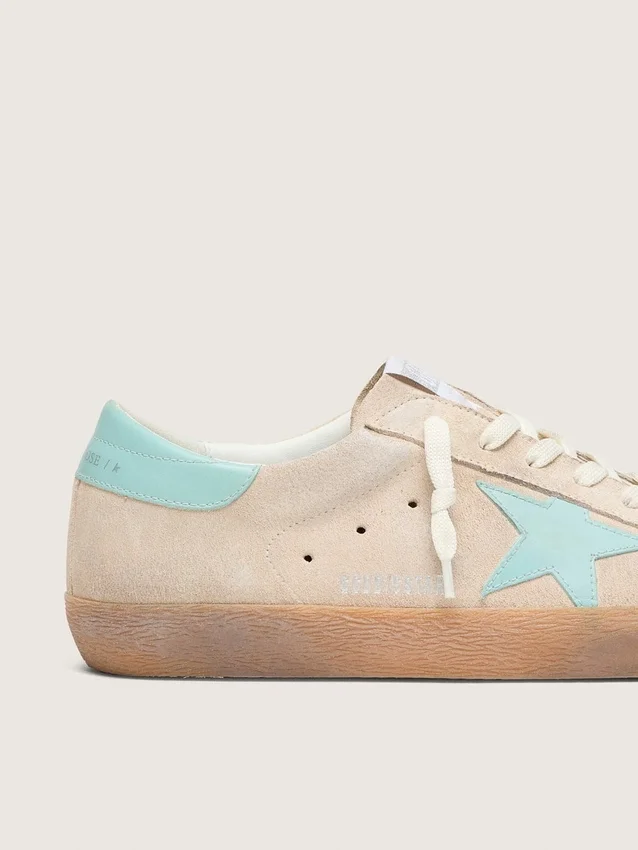 Super-Star pour homme en daim beige avec étoile vert d'eau