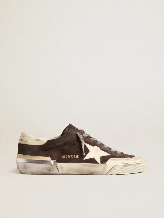 Super-Star pour homme en daim gris avec étoile et languette de talon en nappa écru