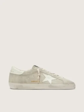 Super-Star pour homme en daim gris clair avec étoile en cuir blanc