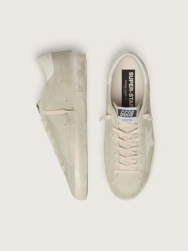Super-Star pour homme en daim gris clair avec étoile en cuir blanc