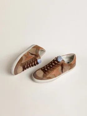 Super-Star pour homme en daim marron avec étoile et languette de talon en cuir beige