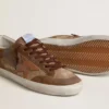 Super-Star pour homme en daim marron avec étoile et languette de talon en cuir beige