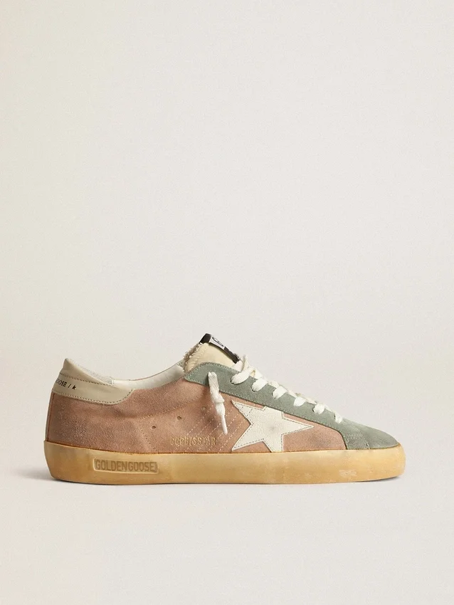 Super-Star pour homme en daim marron et vert avec étoile en cuir nappa blanc