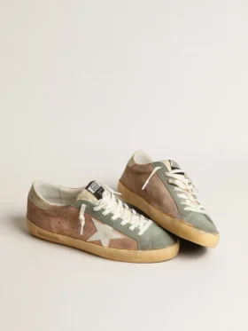 Super-Star pour homme en daim marron et vert avec étoile en cuir nappa blanc