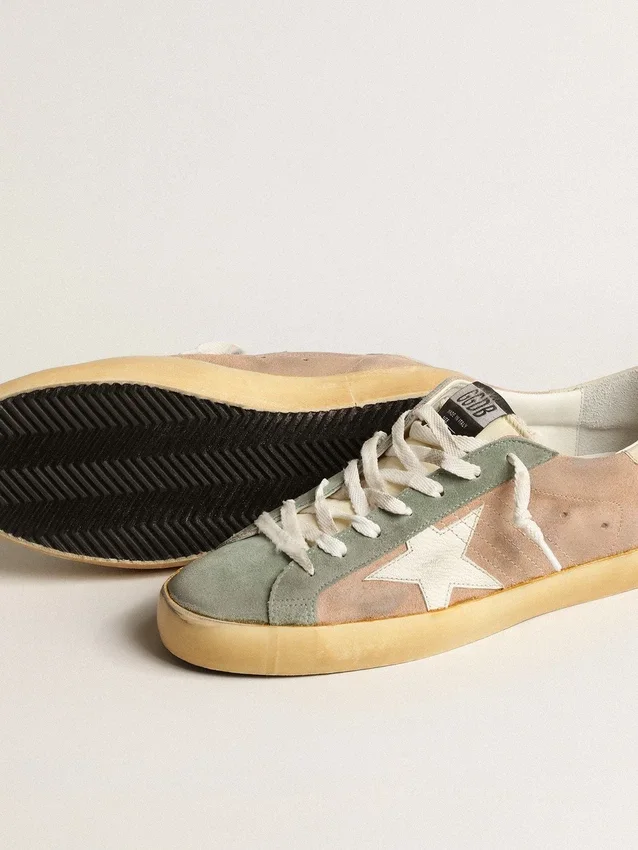 Super-Star pour homme en daim marron et vert avec étoile en cuir nappa blanc