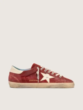 Super-Star pour homme en daim rouge avec étoile en cuir crème