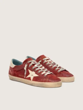 Super-Star pour homme en daim rouge avec étoile en cuir crème