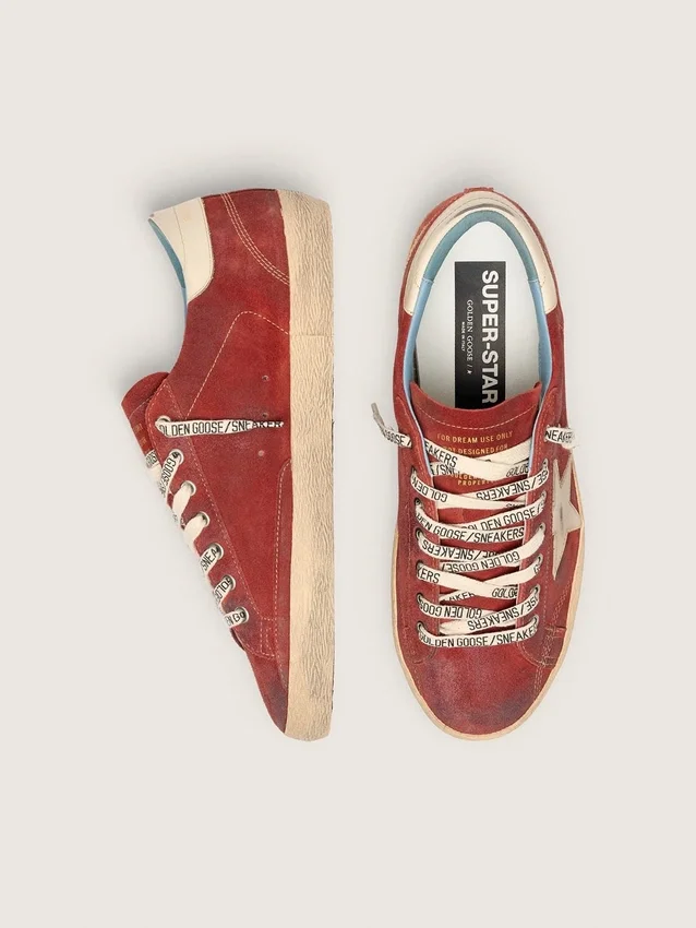 Super-Star pour homme en daim rouge avec étoile en cuir crème
