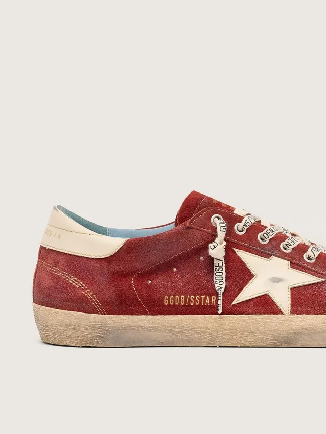 Super-Star pour homme en daim rouge avec étoile en cuir crème