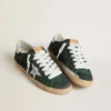 Super-Star pour homme en daim vert avec étoile en cuir métallisé argenté et languette de talon en cuir