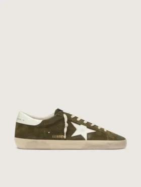 Super-Star pour homme en daim vert olive avec étoile en cuir blanc