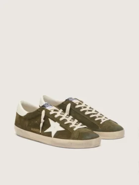 Super-Star pour homme en daim vert olive avec étoile en cuir blanc
