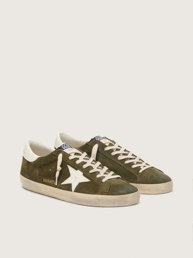 Super-Star pour homme en daim vert olive avec étoile en cuir blanc
