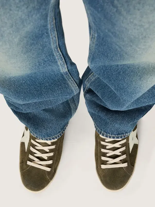 Super-Star pour homme en daim vert olive avec étoile en cuir blanc