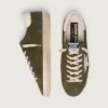 Super-Star pour homme en daim vert olive avec étoile en cuir blanc