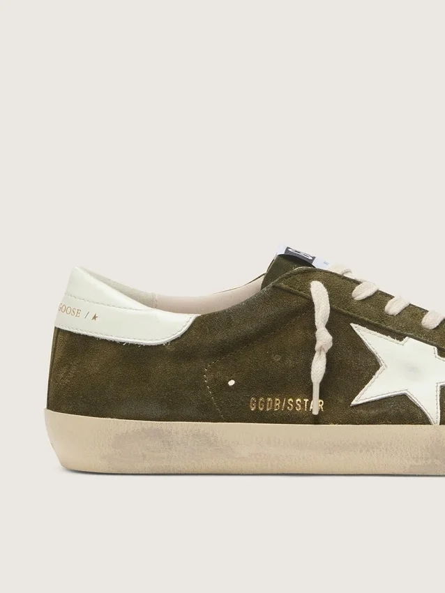 Super-Star pour homme en daim vert olive avec étoile en cuir blanc