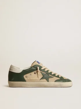 Super-Star pour homme en mesh crème et nappa vert avec étoile en nappa