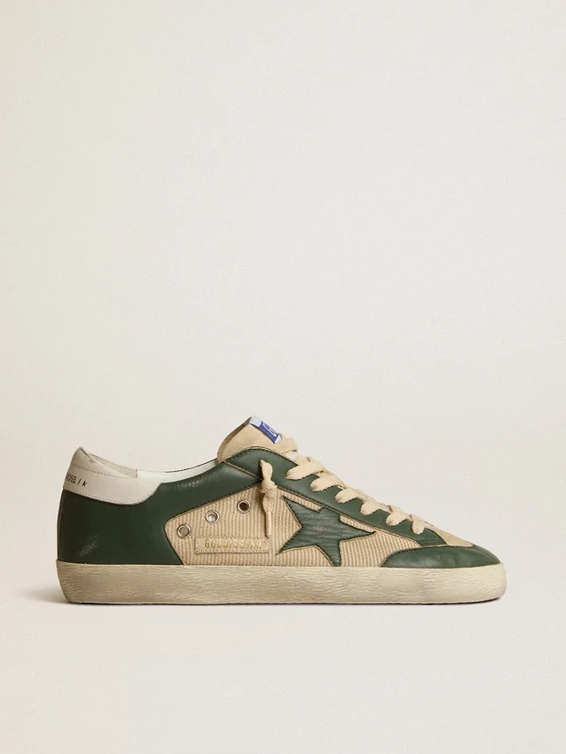 Super-Star pour homme en mesh crème et nappa vert avec étoile en nappa