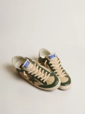 Super-Star pour homme en mesh crème et nappa vert avec étoile en nappa