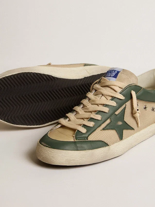 Super-Star pour homme en mesh crème et nappa vert avec étoile en nappa