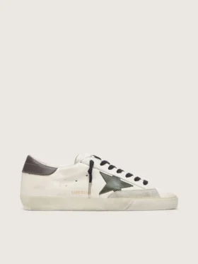Super-Star pour homme en nappa avec étoile en cuir vert et languette de talon en cuir gris