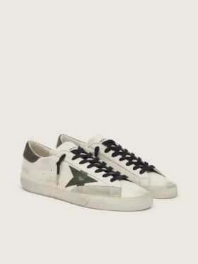 Super-Star pour homme en nappa avec étoile en cuir vert et languette de talon en cuir gris