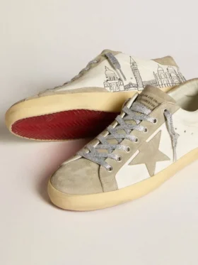 Super-Star pour homme en nappa avec étoile en daim gris glacé et broderie noire