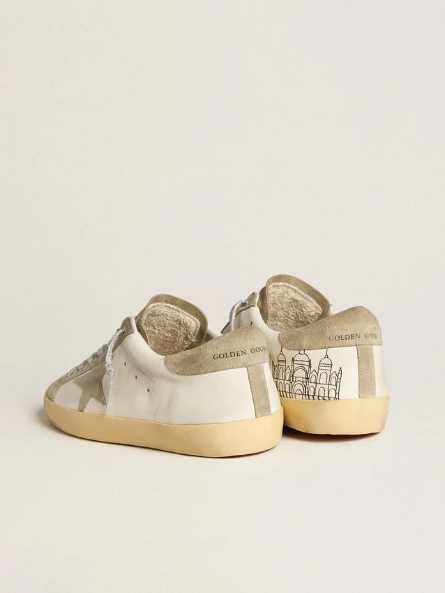 Super-Star pour homme en nappa avec étoile en daim gris glacé et broderie noire