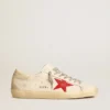 Super-Star pour homme en nappa avec étoile rouge et languette de talon en cuir crème