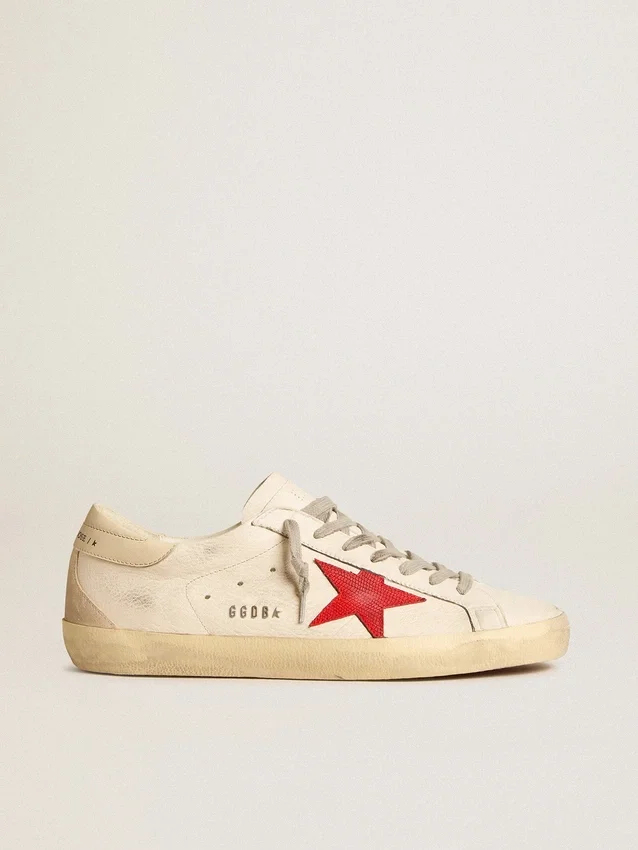 Super-Star pour homme en nappa avec étoile rouge et languette de talon en cuir crème