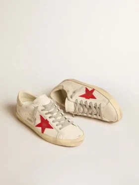 Super-Star pour homme en nappa avec étoile rouge et languette de talon en cuir crème
