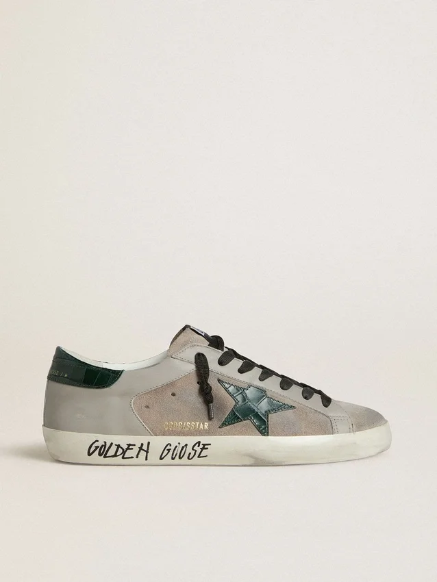 Super-Star pour homme en nappa et daim avec étoile en cuir vert imprimé croco