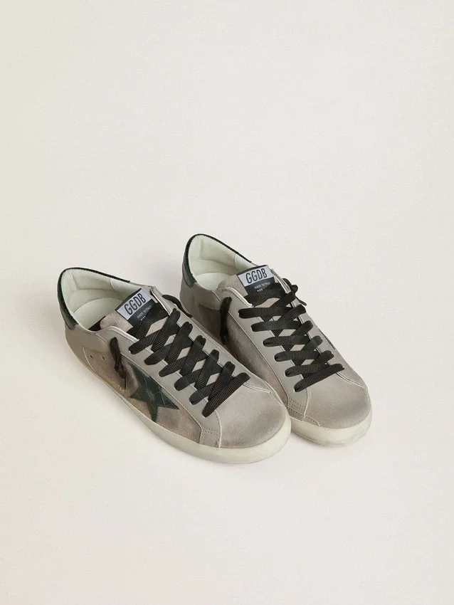 Super-Star pour homme en nappa et daim avec étoile en cuir vert imprimé croco