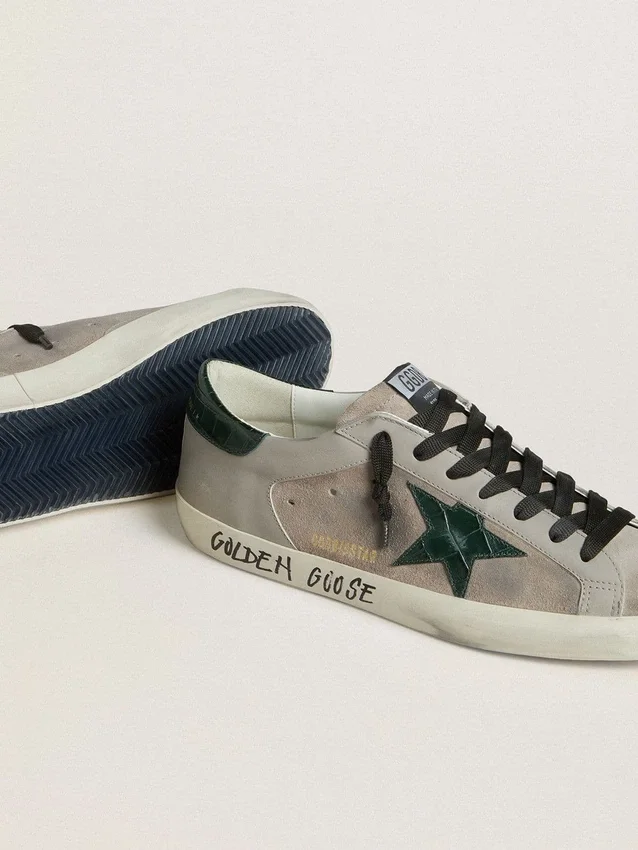 Super-Star pour homme en nappa et daim avec étoile en cuir vert imprimé croco