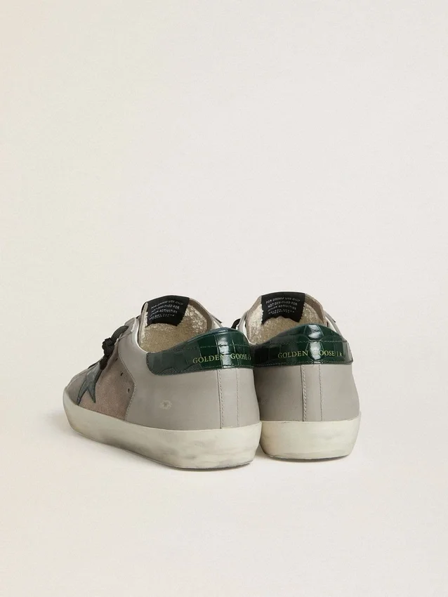 Super-Star pour homme en nappa et daim avec étoile en cuir vert imprimé croco
